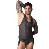 Gigo Flash black sheer mesh tank top — bold queer men's fashion for street style and runway-inspired looks