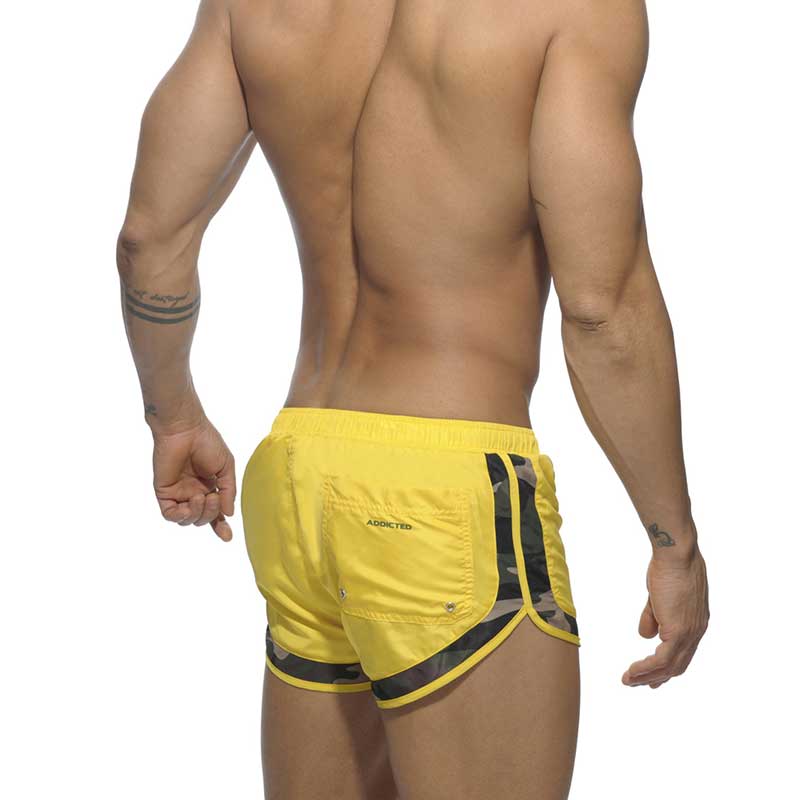 Addicted Camouflage Detail Rocky Shorts Swimwear Yellow ADS121 Size S - DealByEthan.gay loves Addicted
