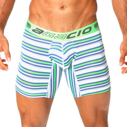 Agacio Stripes Long Leg Boxer Brief Underwear Lime/Royal Blue 5949 Size L - DealByEthan.gay loves Agacio