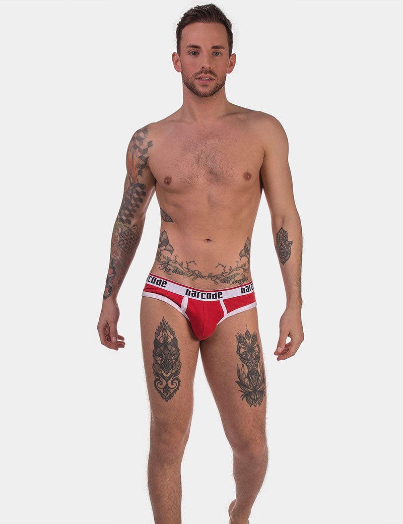 Barcode Berlin Kai Rib Brief Underwear Red/White 91732-301 Size S - DealByEthan.gay loves Barcode Berlin