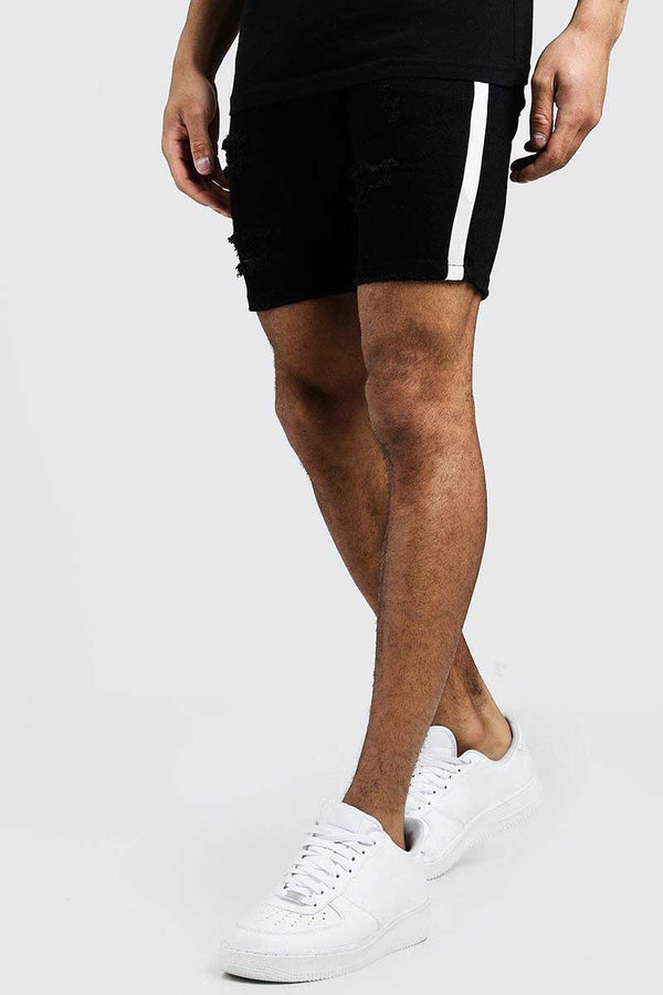 Boohoo Skinny Fit Denim Shorts With Side Tape Black MZZ48938 Size 32 - DealByEthan.gay loves Boohoo