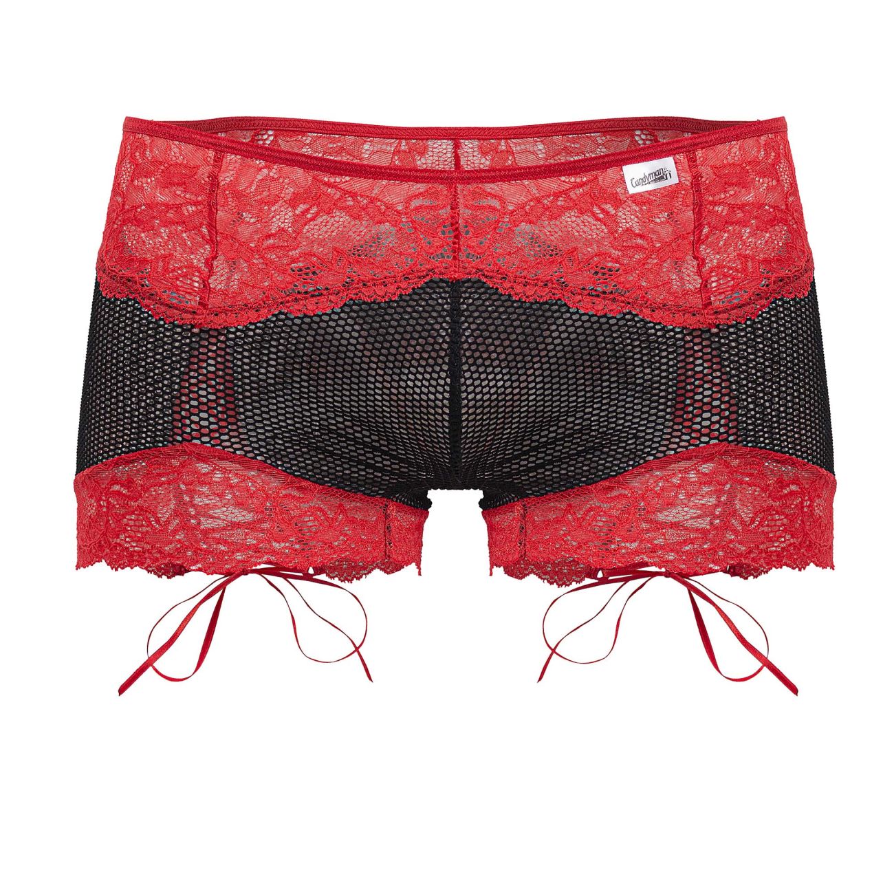 CandyMan 99779 Mesh Lace Trunks Color Black-Red - DealByEthan.gay loves CandyMan