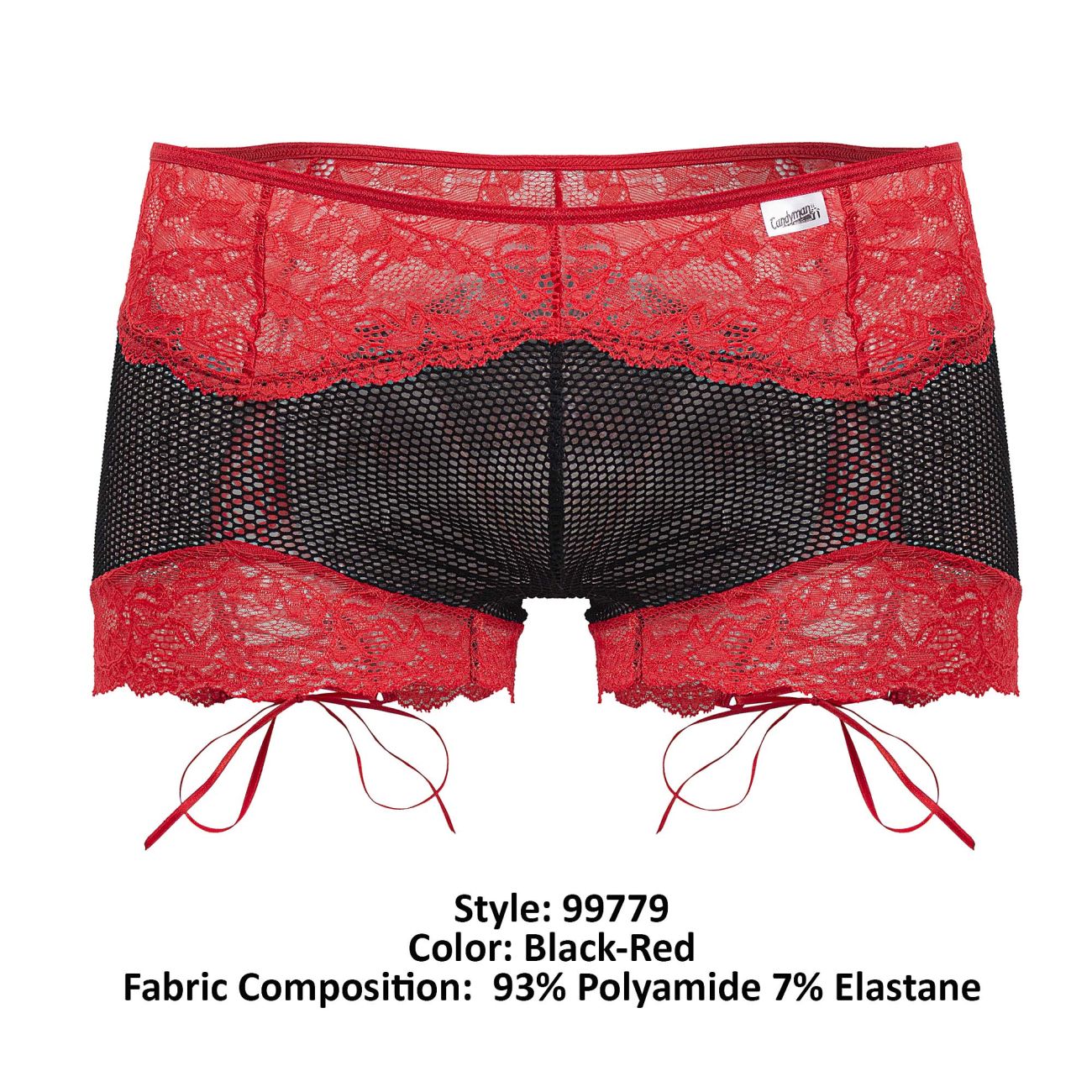 CandyMan 99779 Mesh Lace Trunks Color Black-Red - DealByEthan.gay loves CandyMan