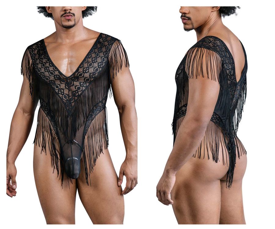 CandyMan 99865 Lace-Mesh Bodysuit Color Black - DealByEthan.gay loves CandyMan