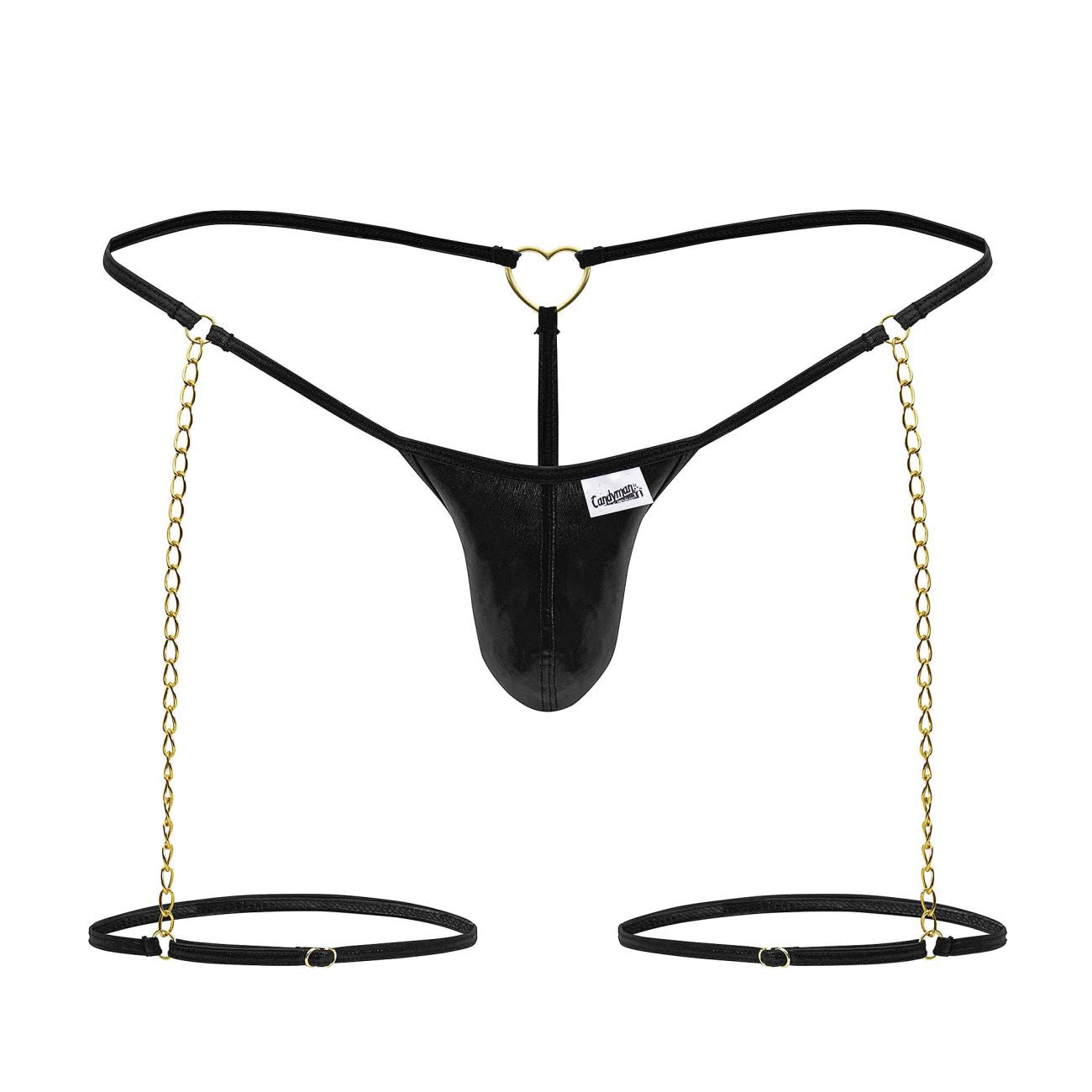 CandyMan 99827 String-Tanga mit Ketten-Strumpfband, Farbe Schwarz