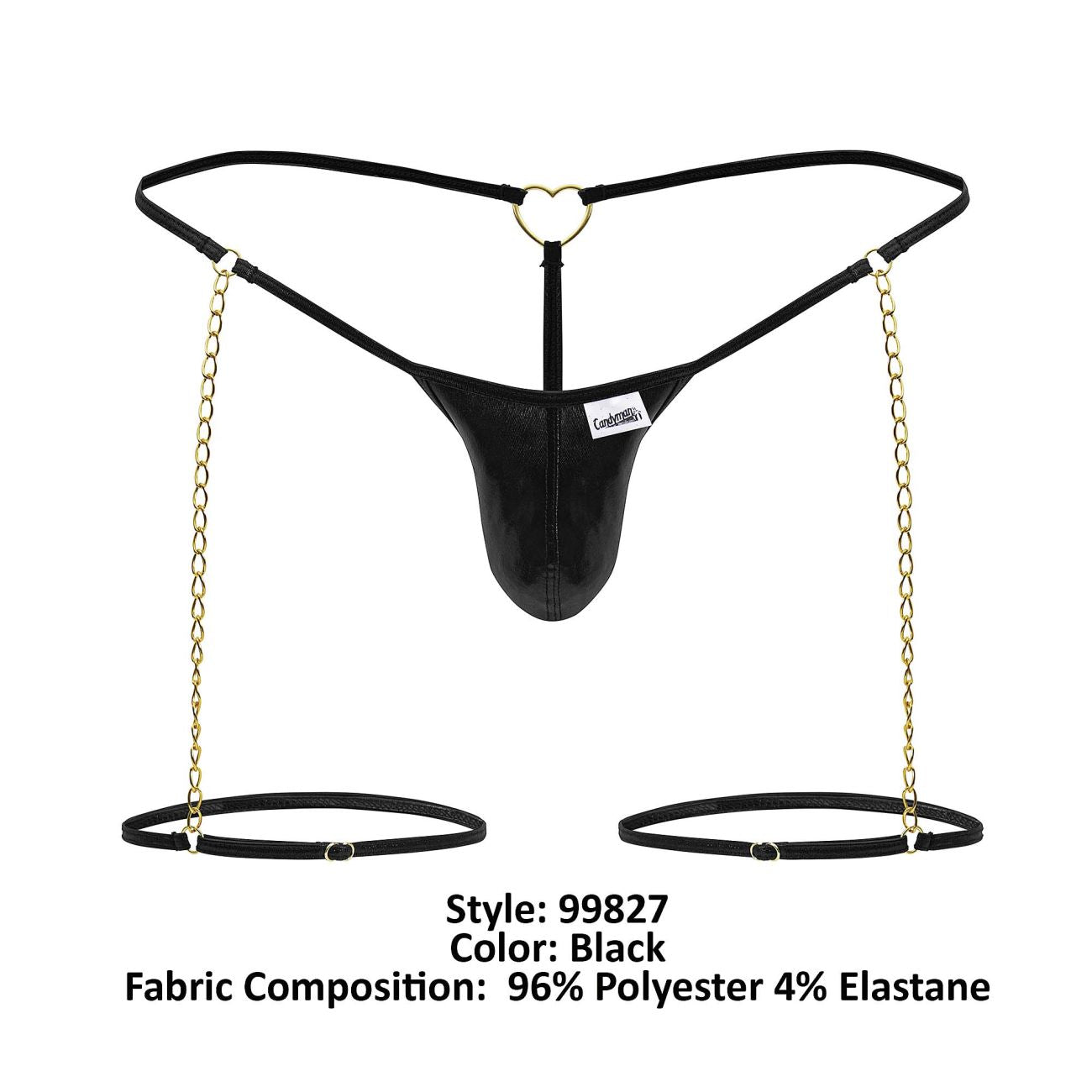 CandyMan 99827 String-Tanga mit Ketten-Strumpfband, Farbe Schwarz