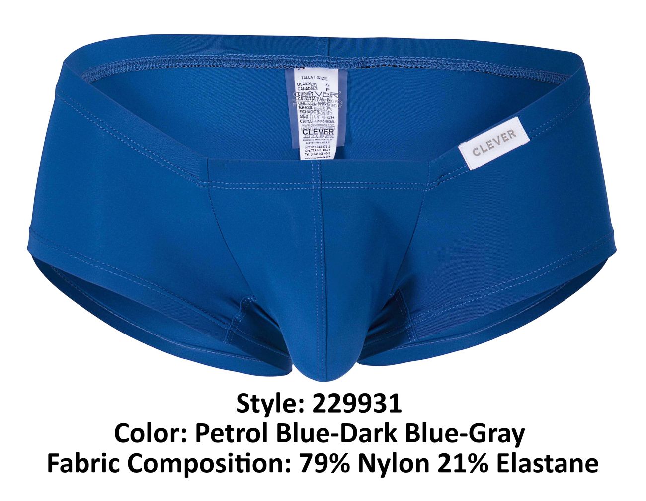 Clever 229931 3PK Australian Latin Trunks Color Petrol Blue-Dark Blue-Gray - DealByEthan.gay loves Clever