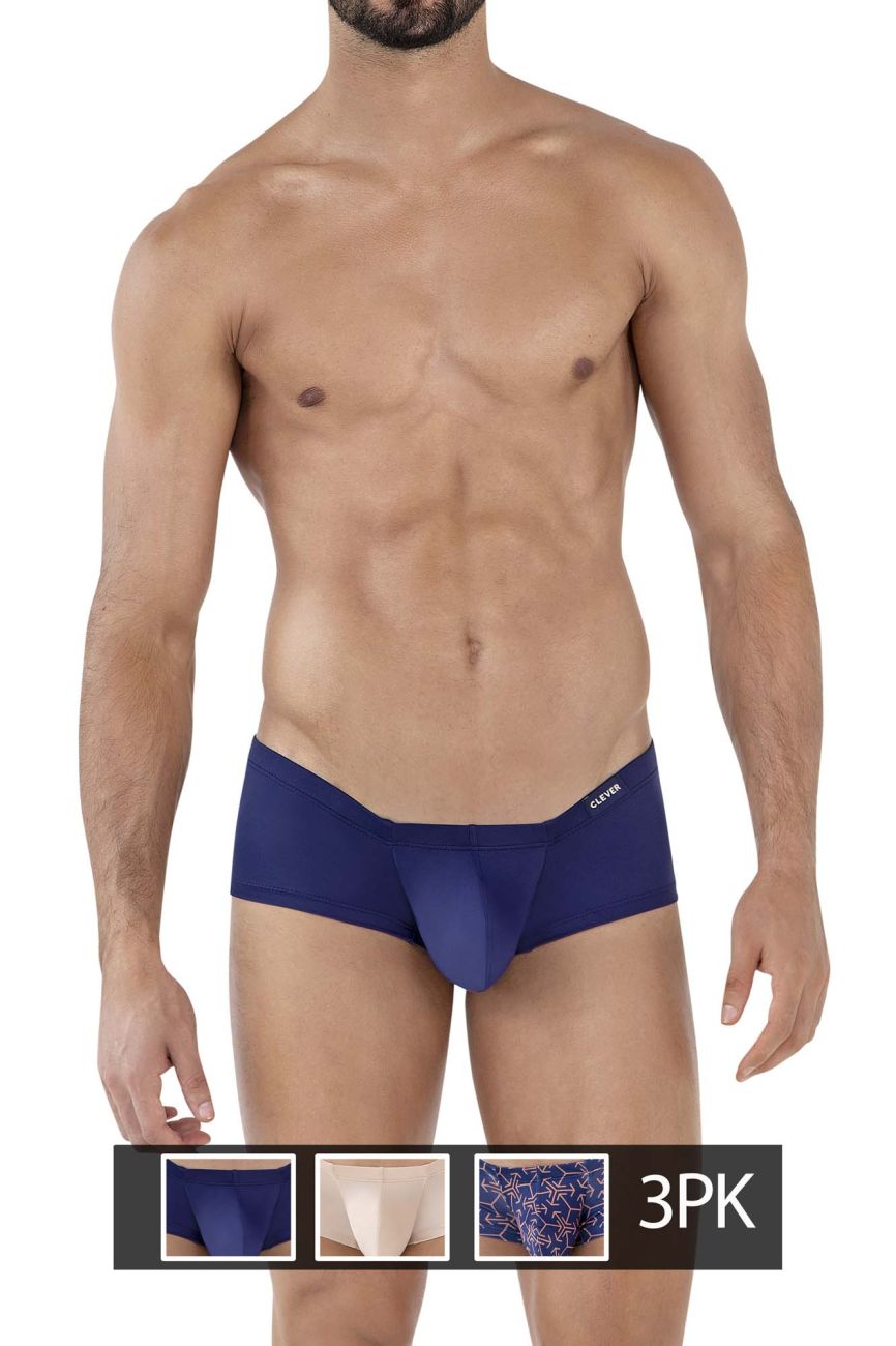 Clever 229933 3PK Australian Latin Trunks Color Beige-Blue-Dark Blue - DealByEthan.gay loves Clever