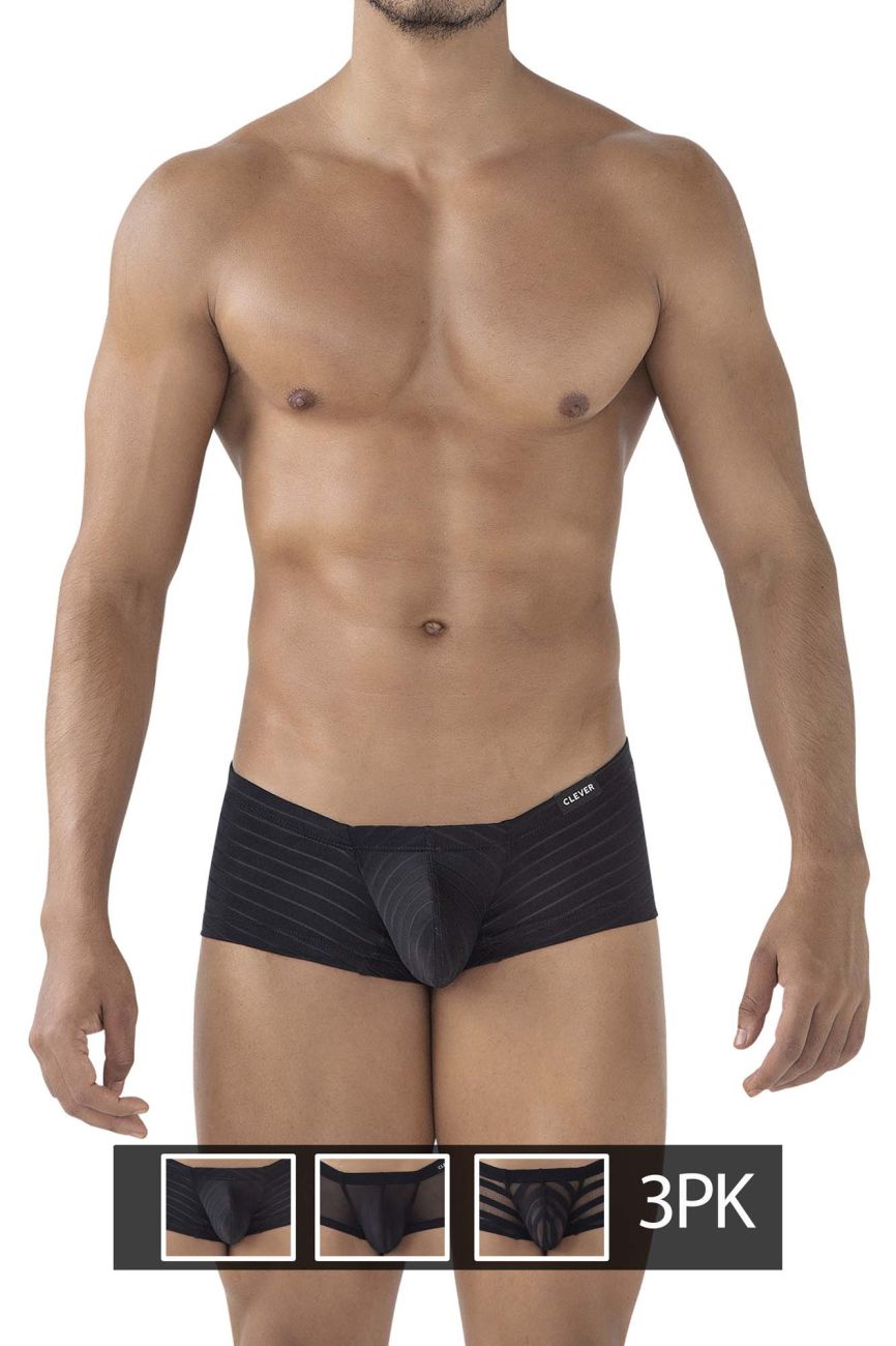 Clever 229938 3PK Australian Latin Trunks Trunks Color Black-Black-Black - DealByEthan.gay loves Clever