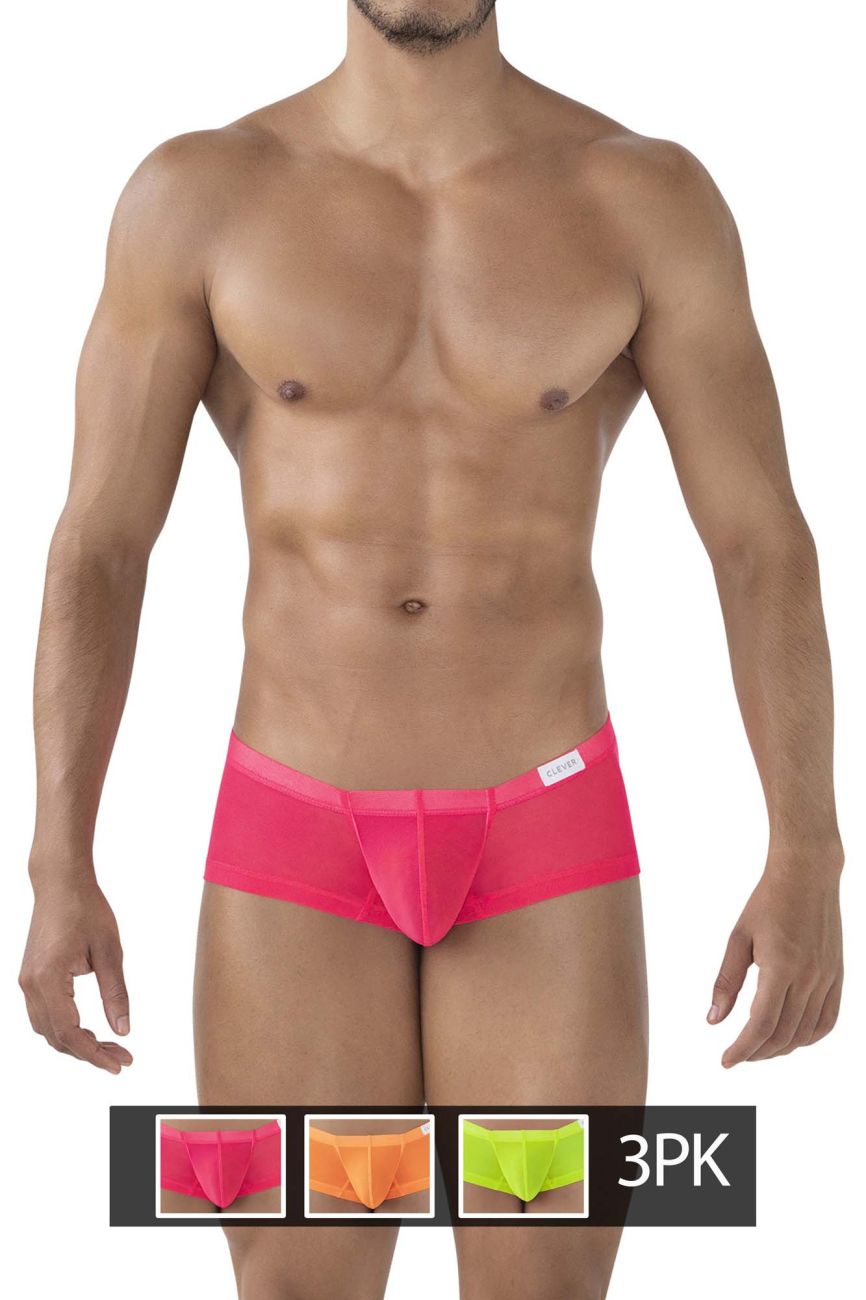 Clever 229939 3PK Australian Latin Trunks Trunks Color Fuchsia-Orange-Green - DealByEthan.gay loves Clever