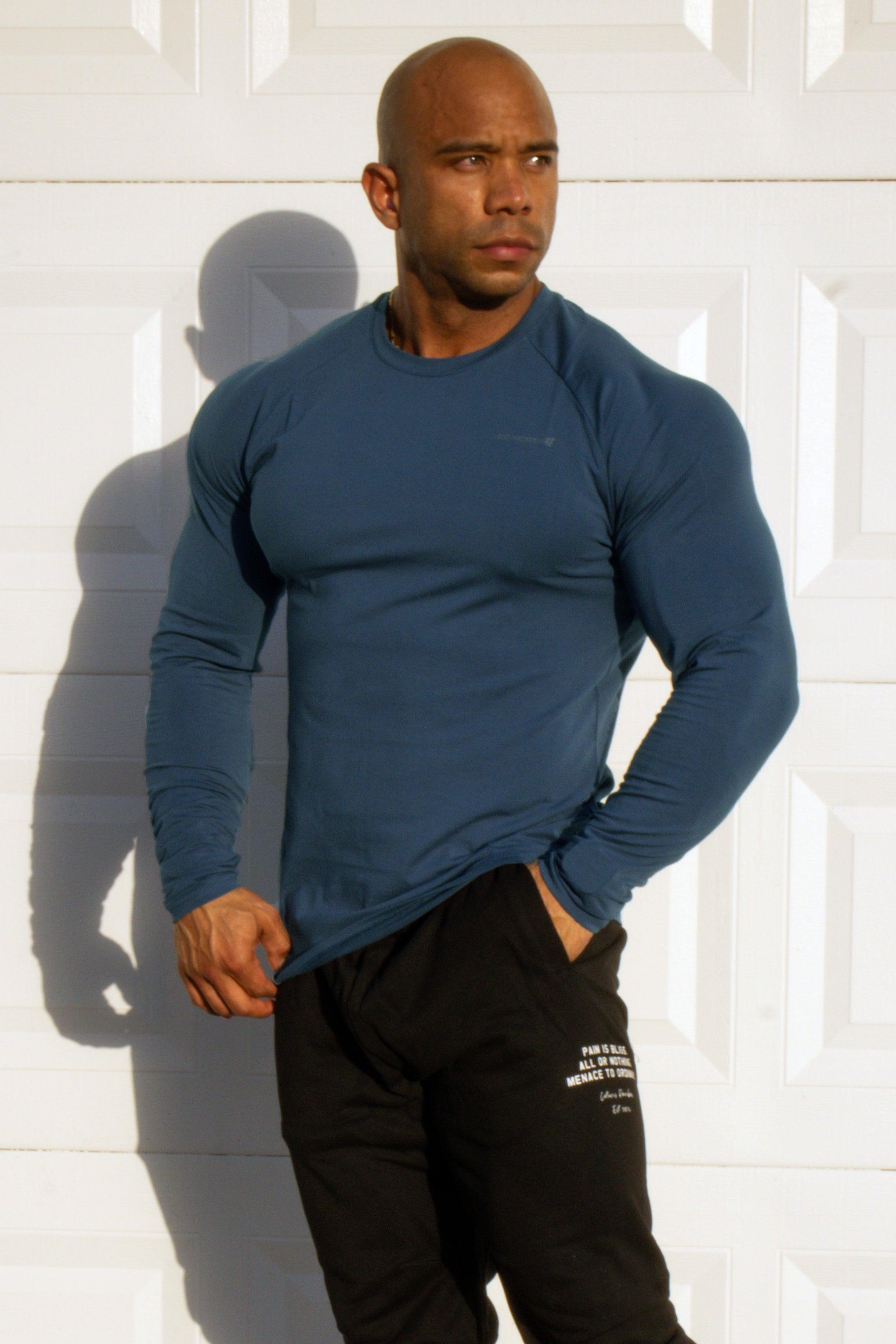 Jed North Titan Muscle-Fit Long Sleeve T-Shirt - Steel Blue