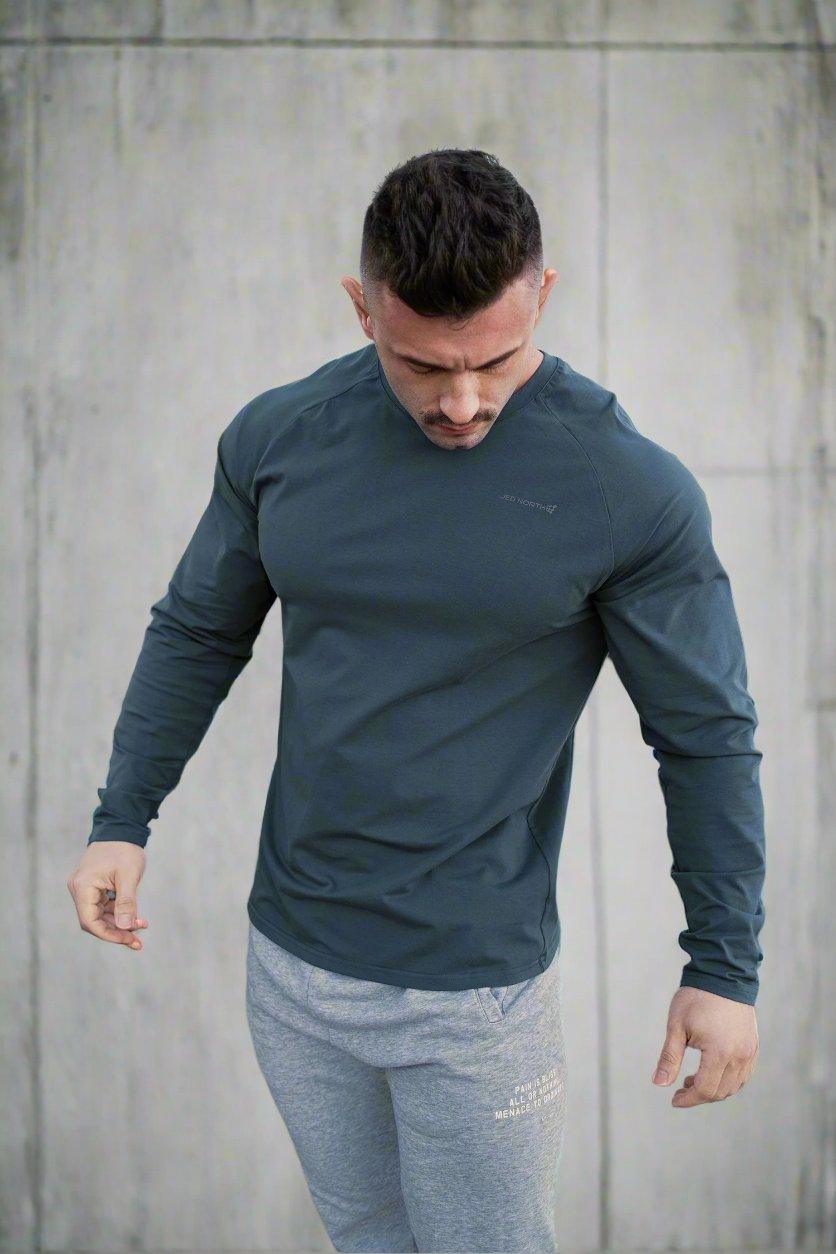 Jed North Titan Muscle-Fit Long Sleeve T-Shirt - Steel Blue