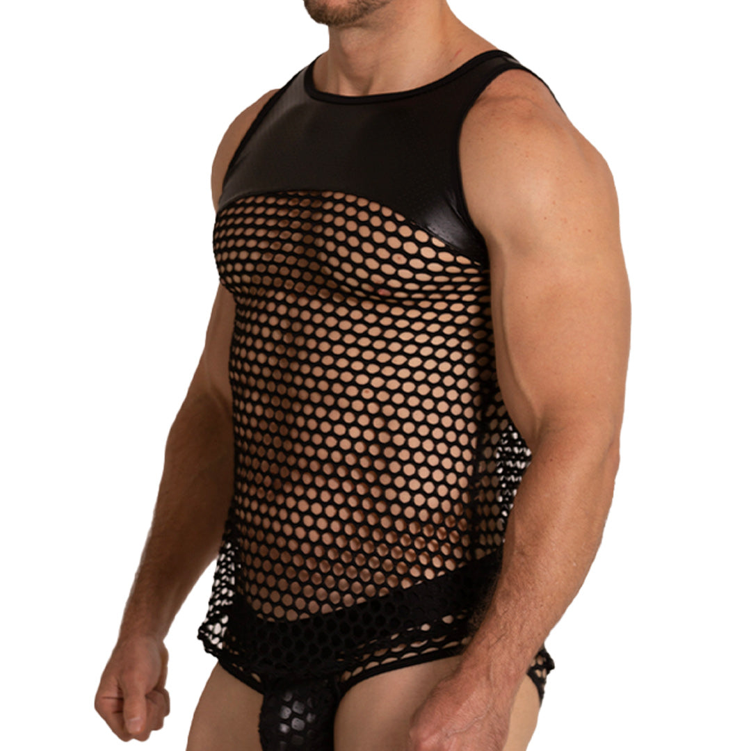 HOLE BLACK TANK - Sexy men's black t-shirt, sleeveless shirt
