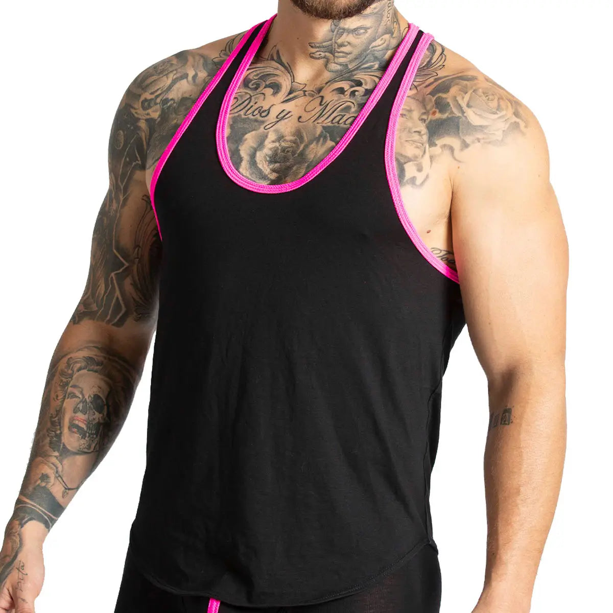 MISTY FUCSHIA TANK - Sexy men's black t-shirt, sleeveless shirt