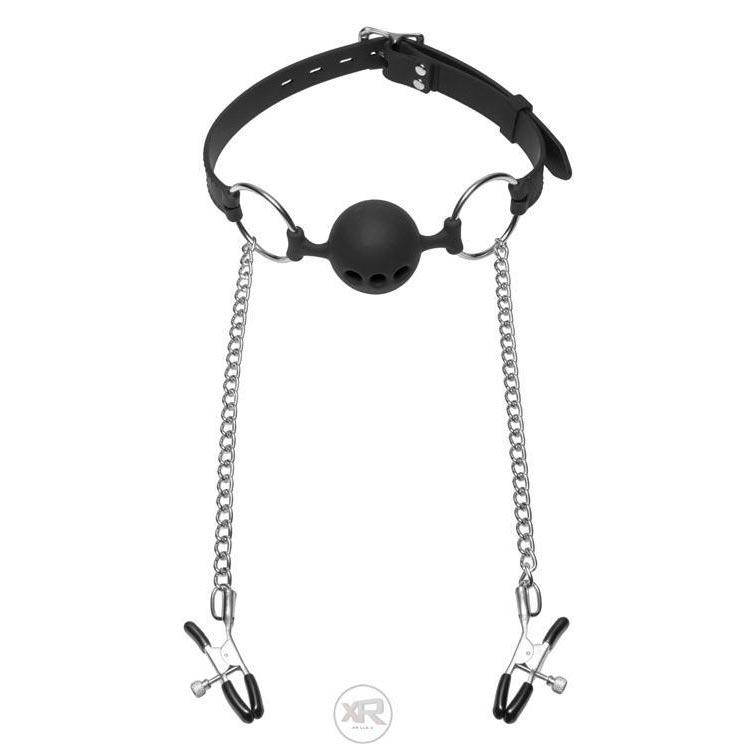 Hinder Breathable Silicone Ball Gag with Nipple Clamps - DealByEthan.gay loves Master Series