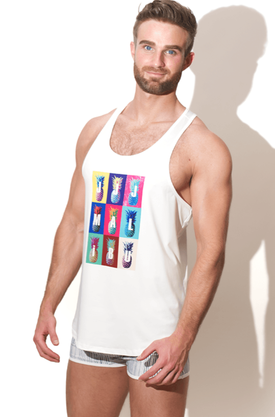 JJ Malibu Feel-Me Scoop Bottom Tank - Multicolor Pineapple - DealByEthan.gay loves JJ Malibu