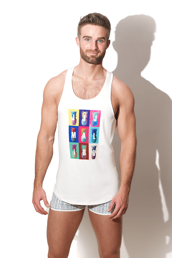 JJ Malibu Feel-Me Scoop Bottom Tank - Multicolor Pineapple - DealByEthan.gay loves JJ Malibu