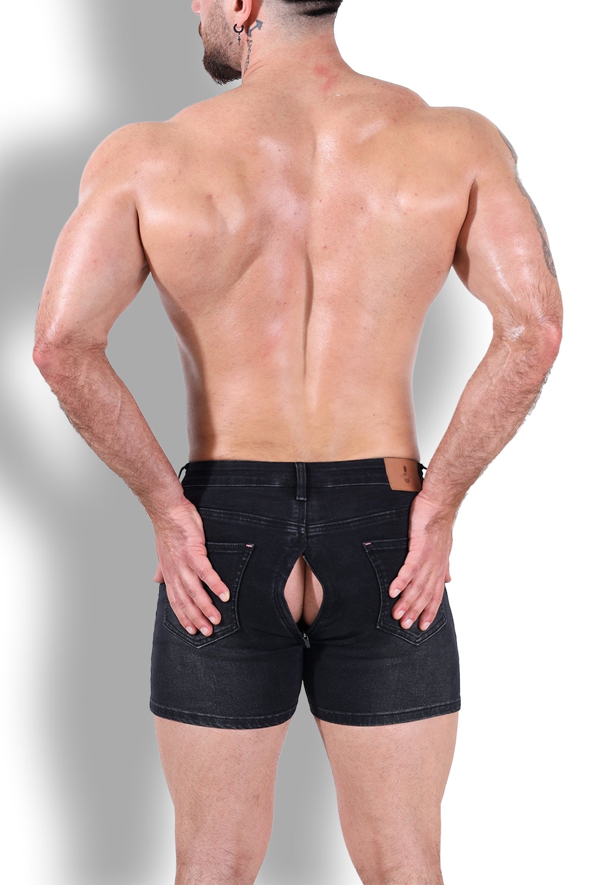 JJ Malibu Peek-A-Boo Denim Shorts - Black - DealByEthan.gay loves JJ Malibu