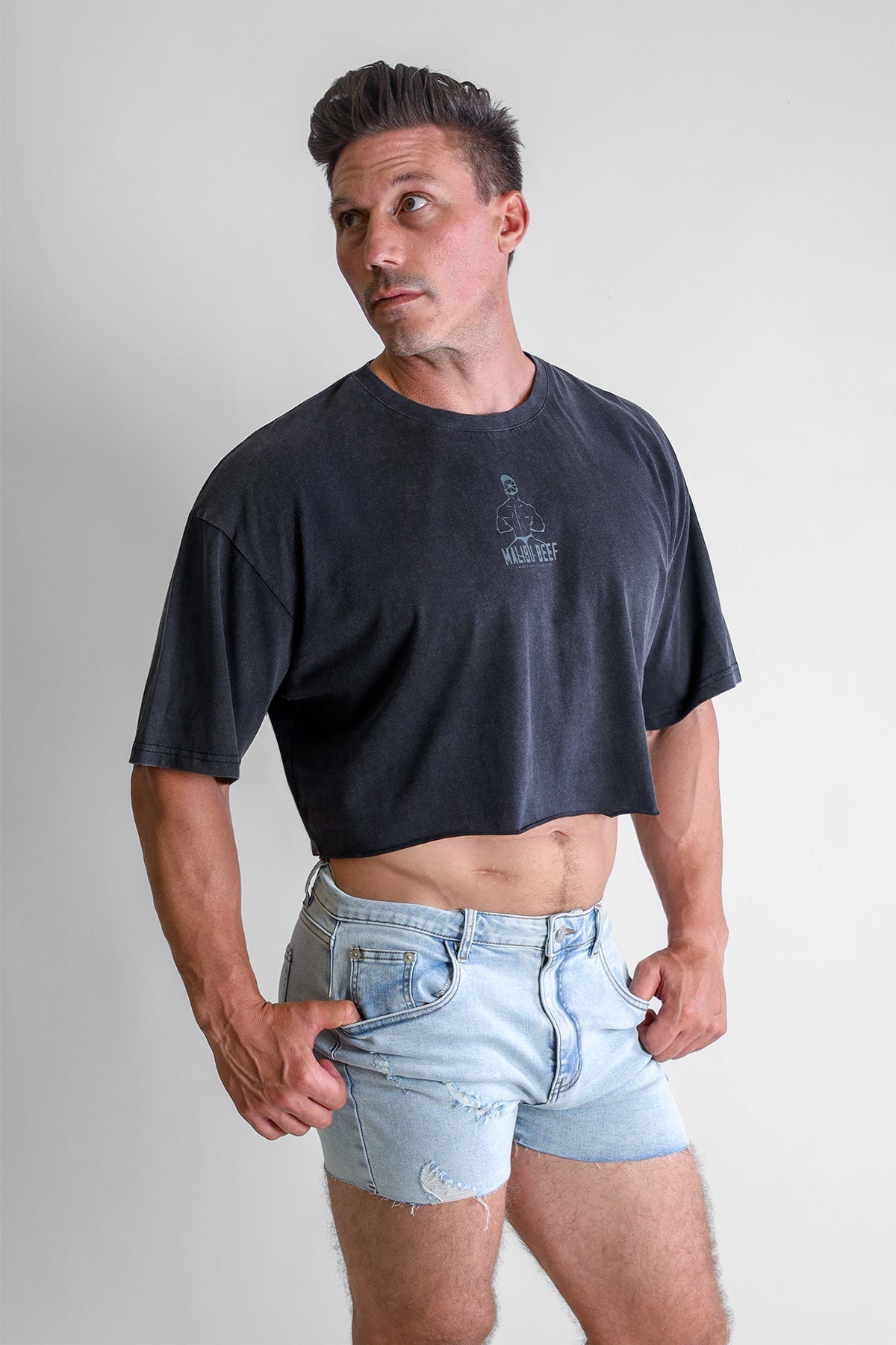 JJ Malibu Vintage-Washed Drop-Shoulder Crop Tee - Beefcake - DealByEthan.gay loves JJ Malibu