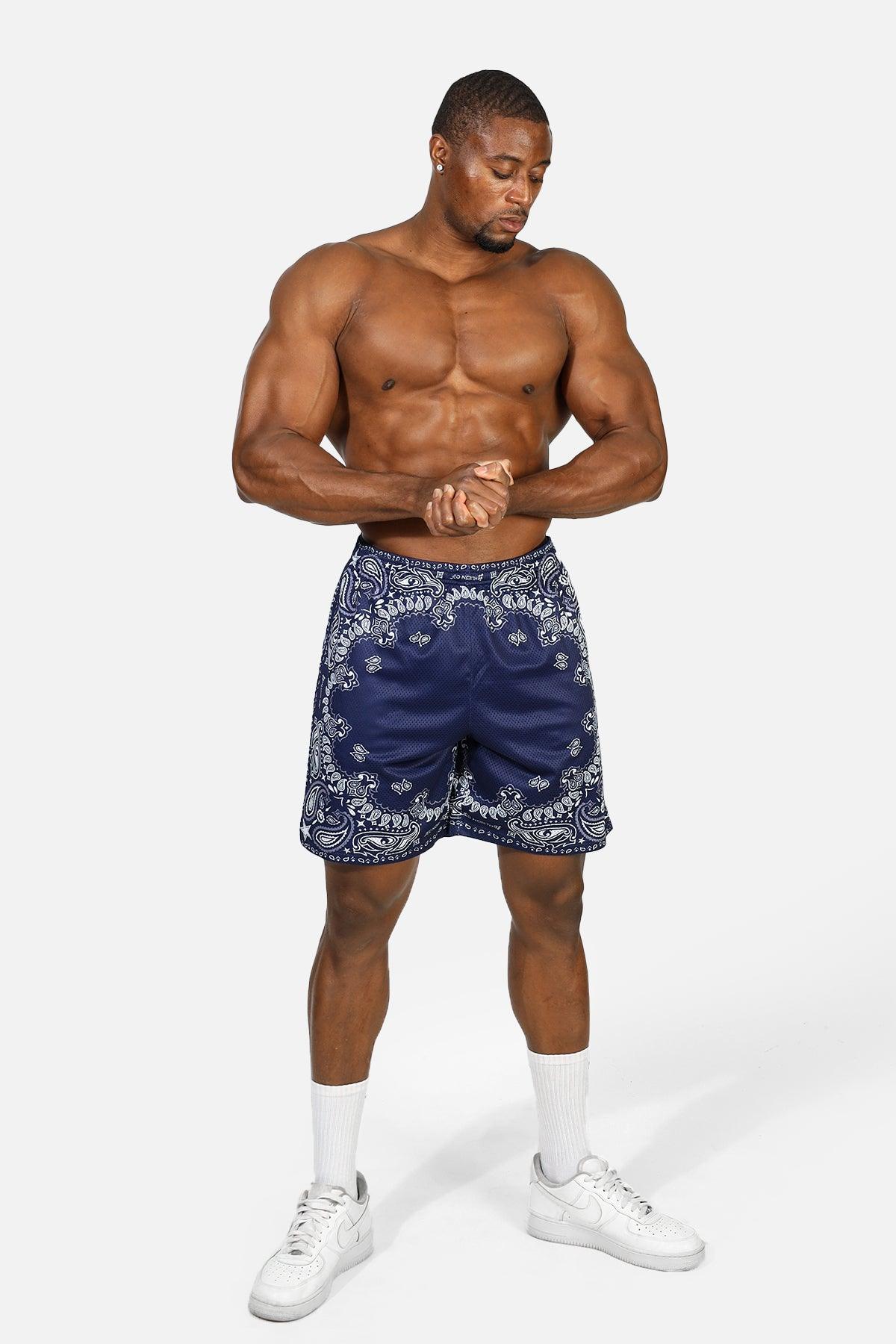 Jed North Jersey Mesh 7.5" Gym Shorts - Navy Paisley