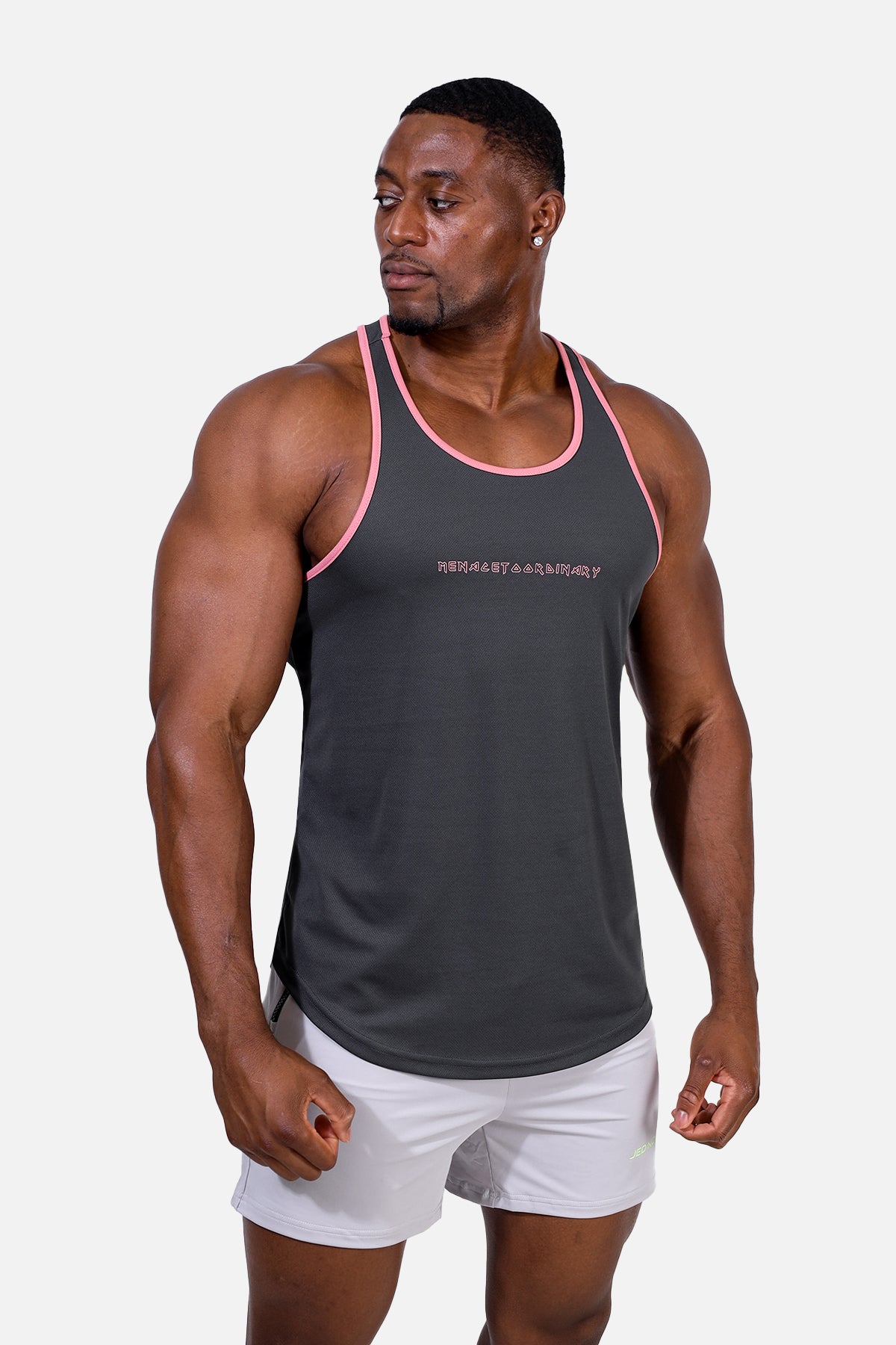 Jed North Fast-Dry Bodybuilding Workout Stringer - Grau mit Pink