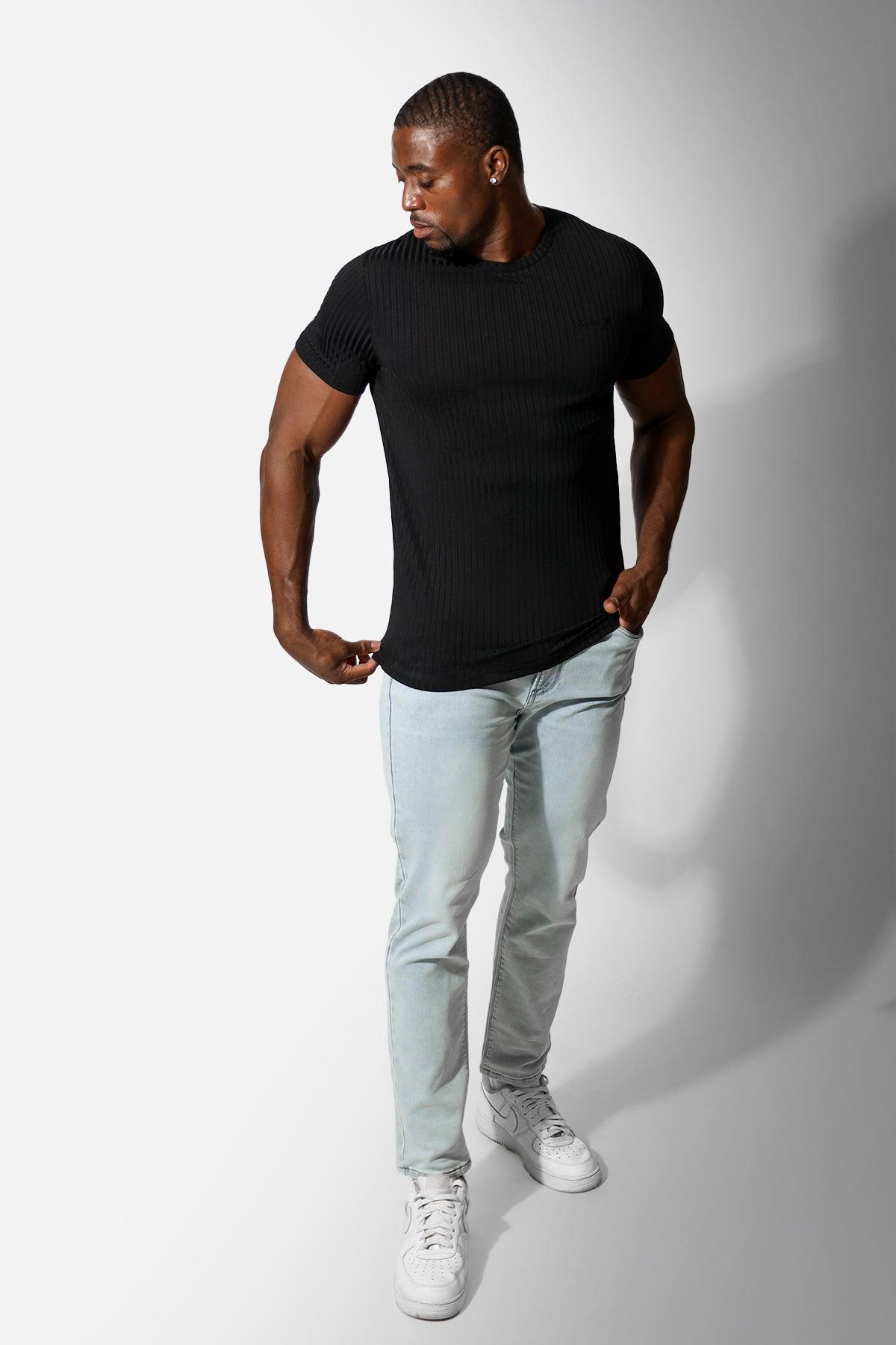 Jed North Ribbed Muscle-Fit T-Shirt - Jet Black