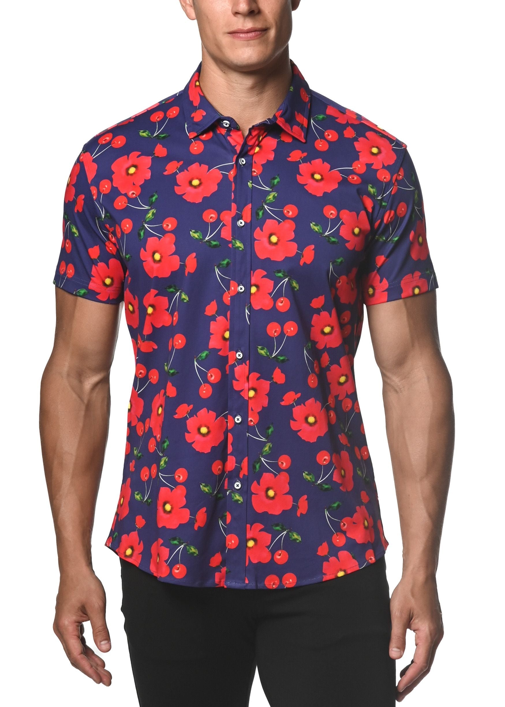 POPPY CHERRIES STRETCH KNIT SHIRT - DealByEthan.gay loves ST33LE
