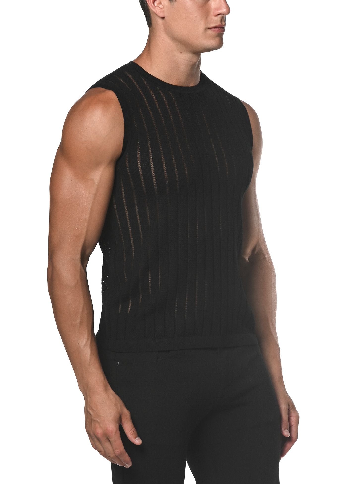SHEER VERTICAL STRIPE TEXTURED KNITTED VEST - DealByEthan.gay loves ST33LE