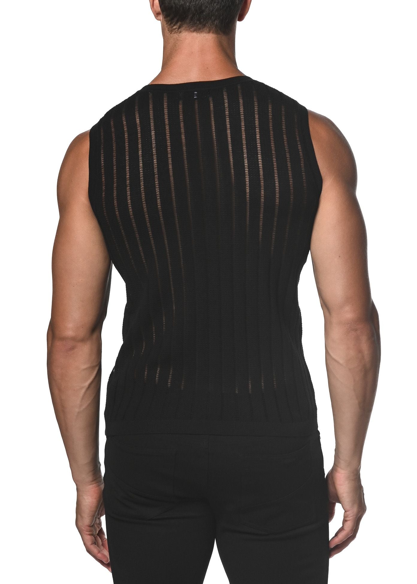 SHEER VERTICAL STRIPE TEXTURED KNITTED VEST - DealByEthan.gay loves ST33LE