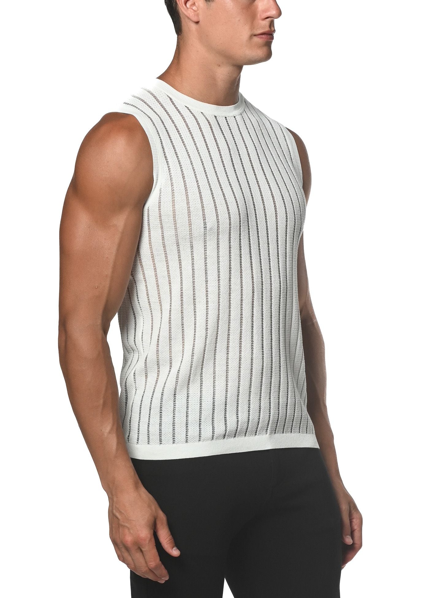 SHEER VERTICAL STRIPE TEXTURED KNITTED VEST - DealByEthan.gay loves ST33LE