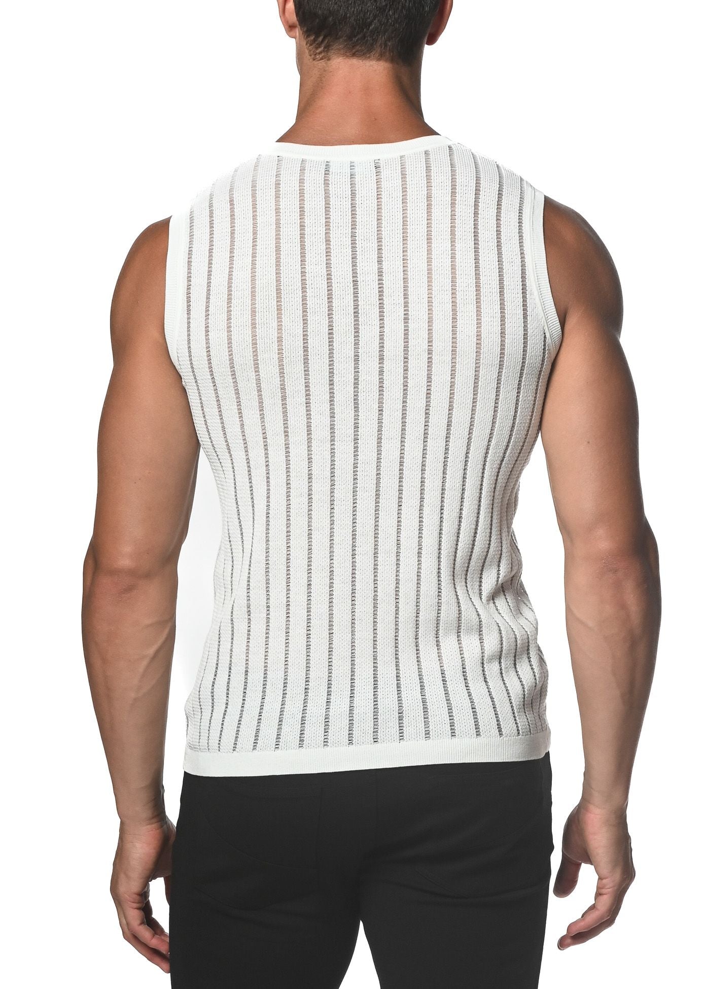SHEER VERTICAL STRIPE TEXTURED KNITTED VEST - DealByEthan.gay loves ST33LE