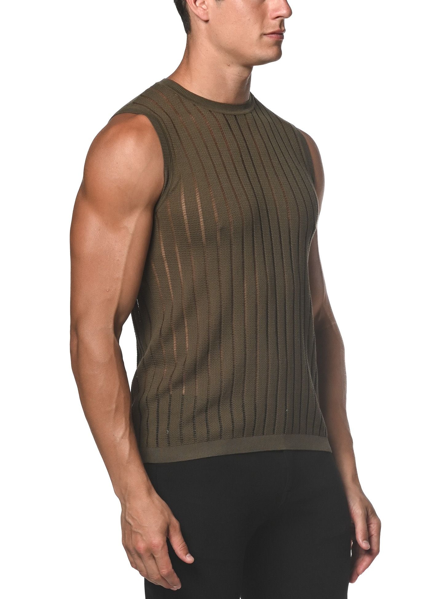 SHEER VERTICAL STRIPE TEXTURED KNITTED VEST - DealByEthan.gay loves ST33LE