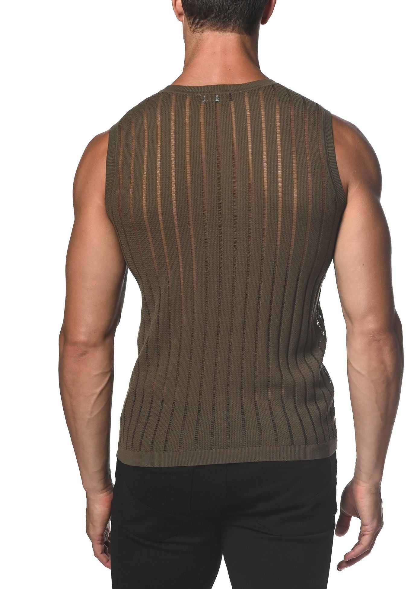 SHEER VERTICAL STRIPE TEXTURED KNITTED VEST - DealByEthan.gay loves ST33LE