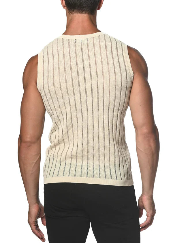 SHEER VERTICAL STRIPE TEXTURED KNITTED VEST - DealByEthan.gay loves ST33LE