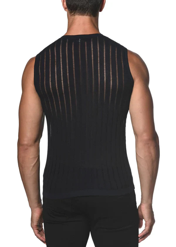 SHEER VERTICAL STRIPE TEXTURED KNITTED VEST - DealByEthan.gay loves ST33LE