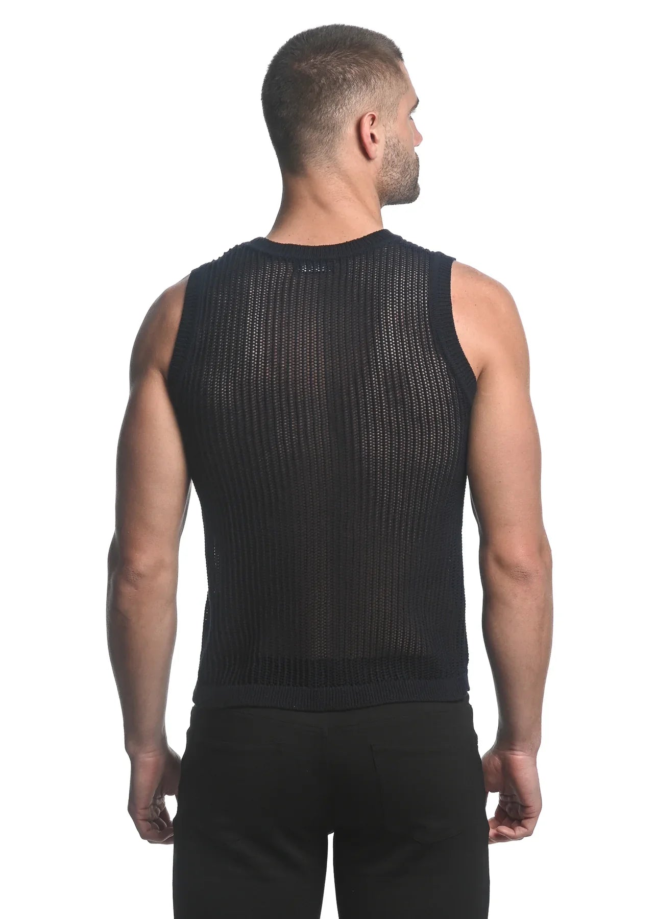 SHEER VERTICAL STRIPE TEXTURED KNITTED VEST - DealByEthan.gay loves ST33LE