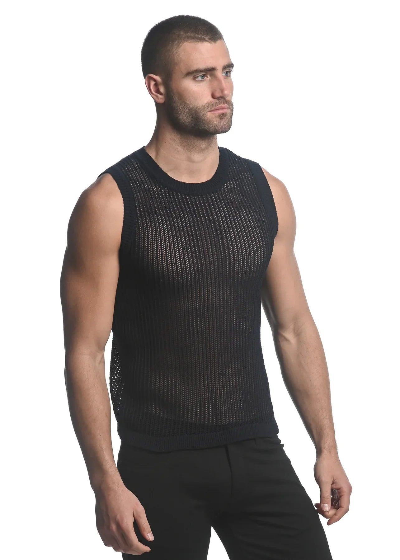 SHEER VERTICAL STRIPE TEXTURED KNITTED VEST - DealByEthan.gay loves ST33LE
