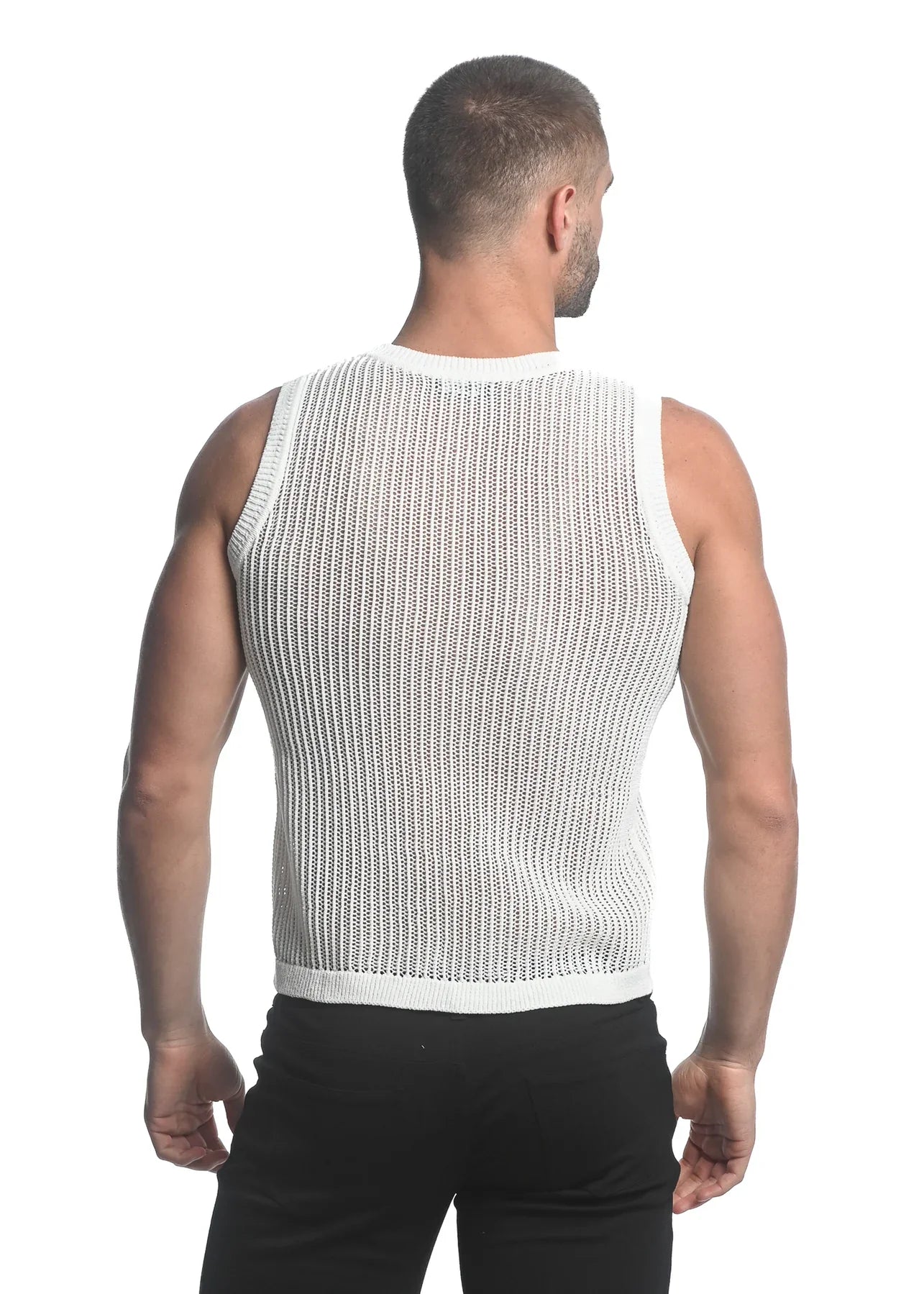 SHEER VERTICAL STRIPE TEXTURED KNITTED VEST - DealByEthan.gay loves ST33LE