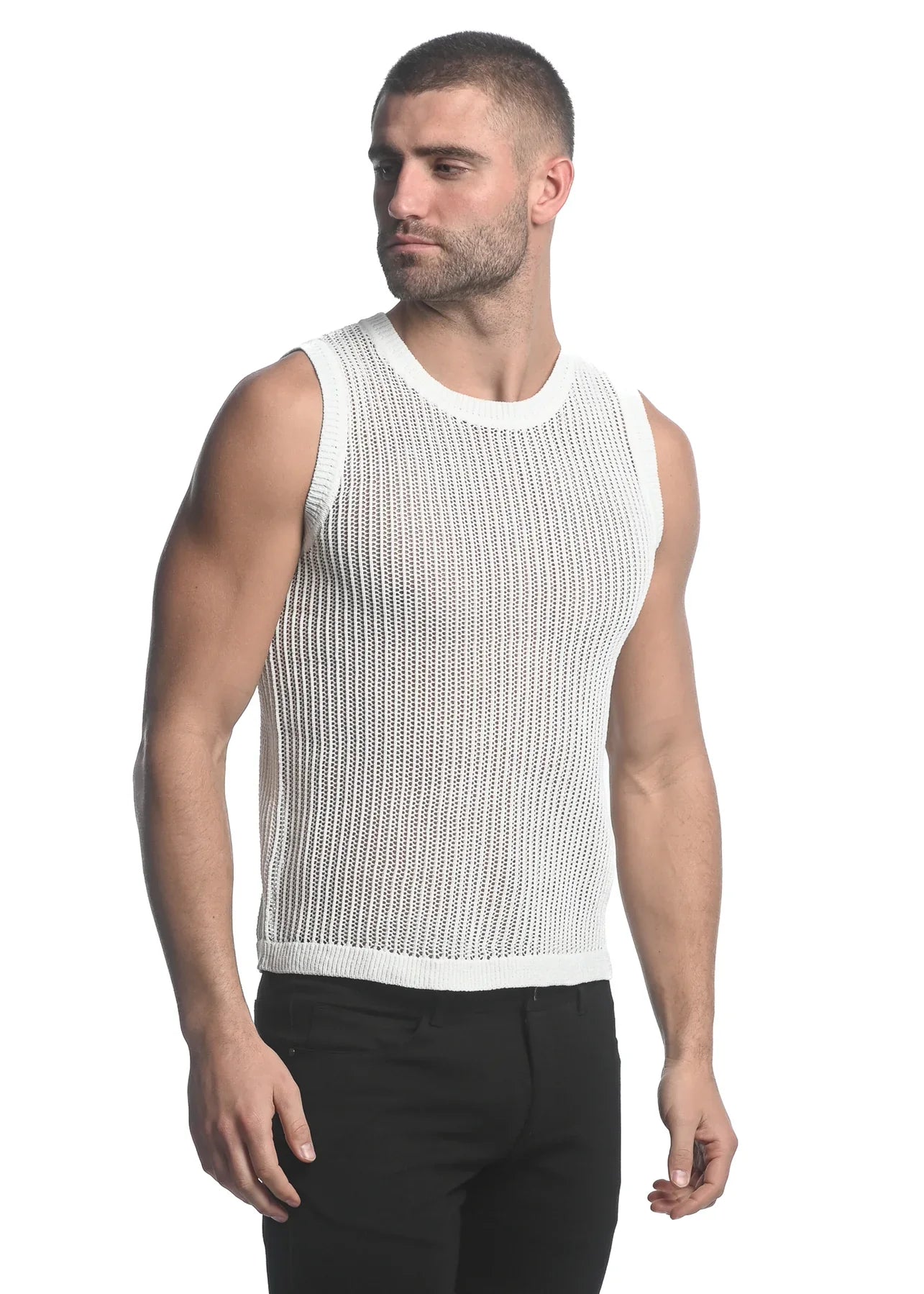 SHEER VERTICAL STRIPE TEXTURED KNITTED VEST - DealByEthan.gay loves ST33LE