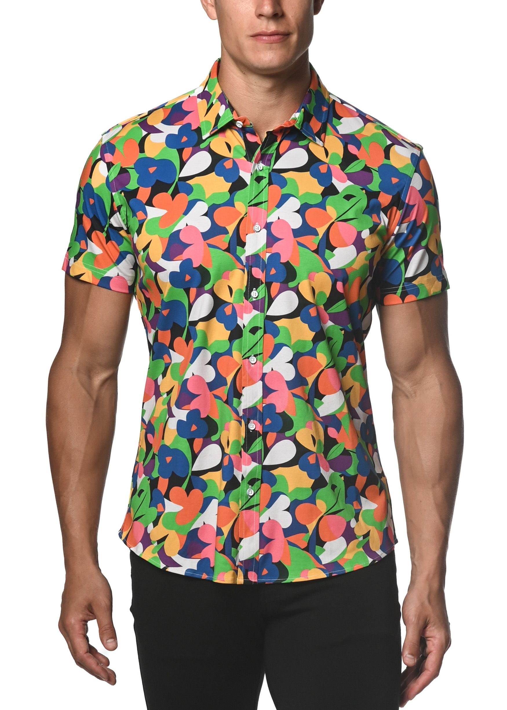 SPRING GREEN ABSTRACT STRETCH KNIT SHIRT - DealByEthan.gay loves ST33LE