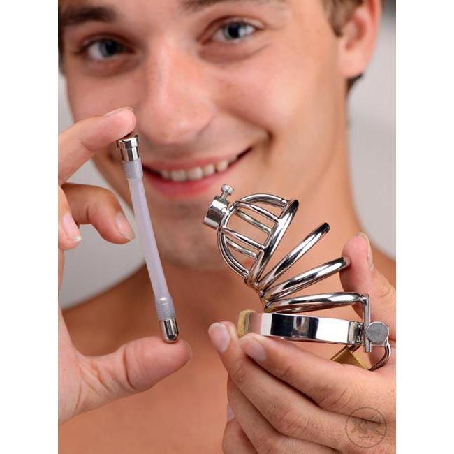 Stainless Steel Chastity Cage with Urethral Insert - DealByEthan.gay loves Master Series