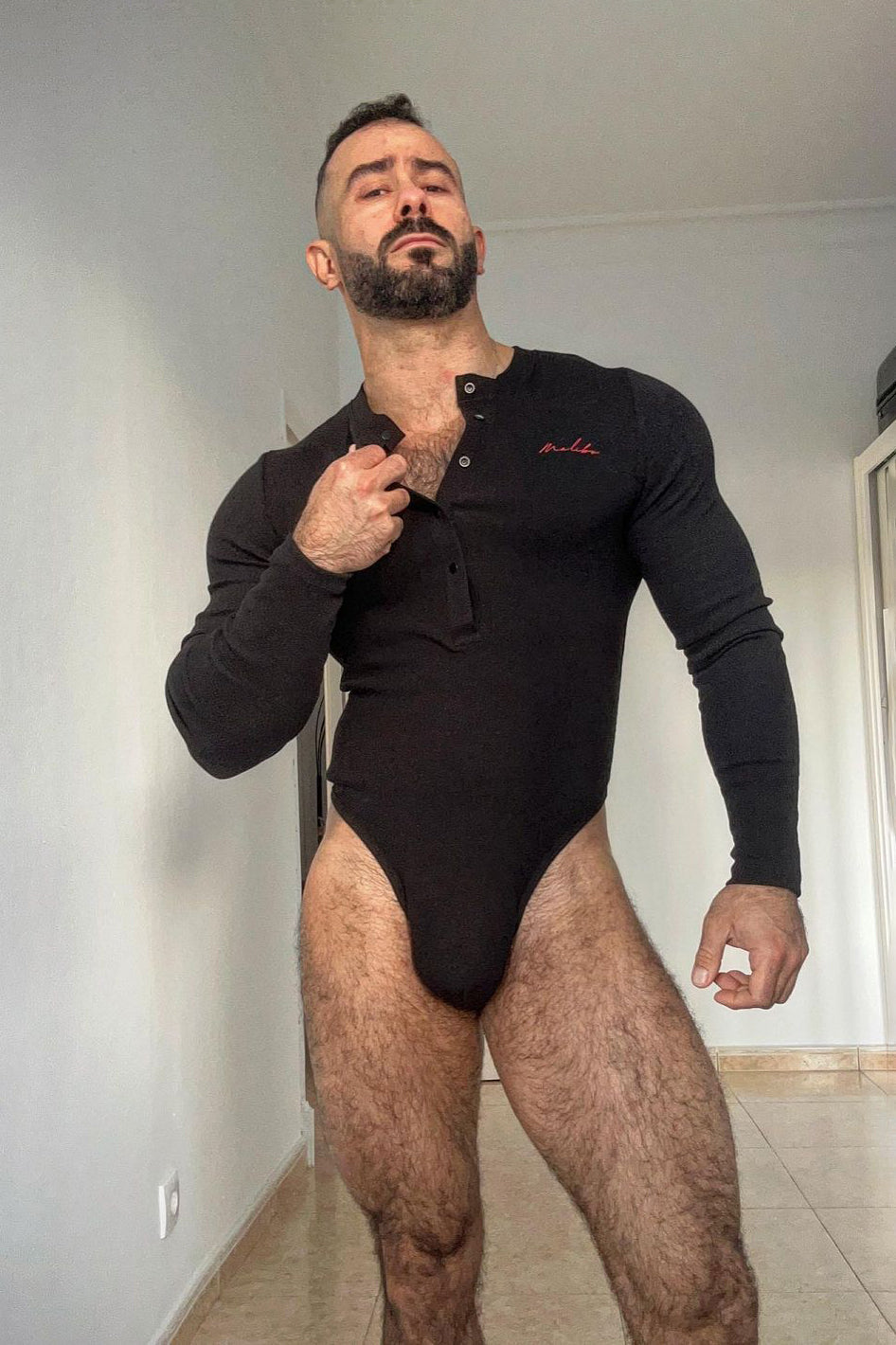 JJ Malibu Infinity Long Sleeve Button Up Bodysuit - Midnight Black