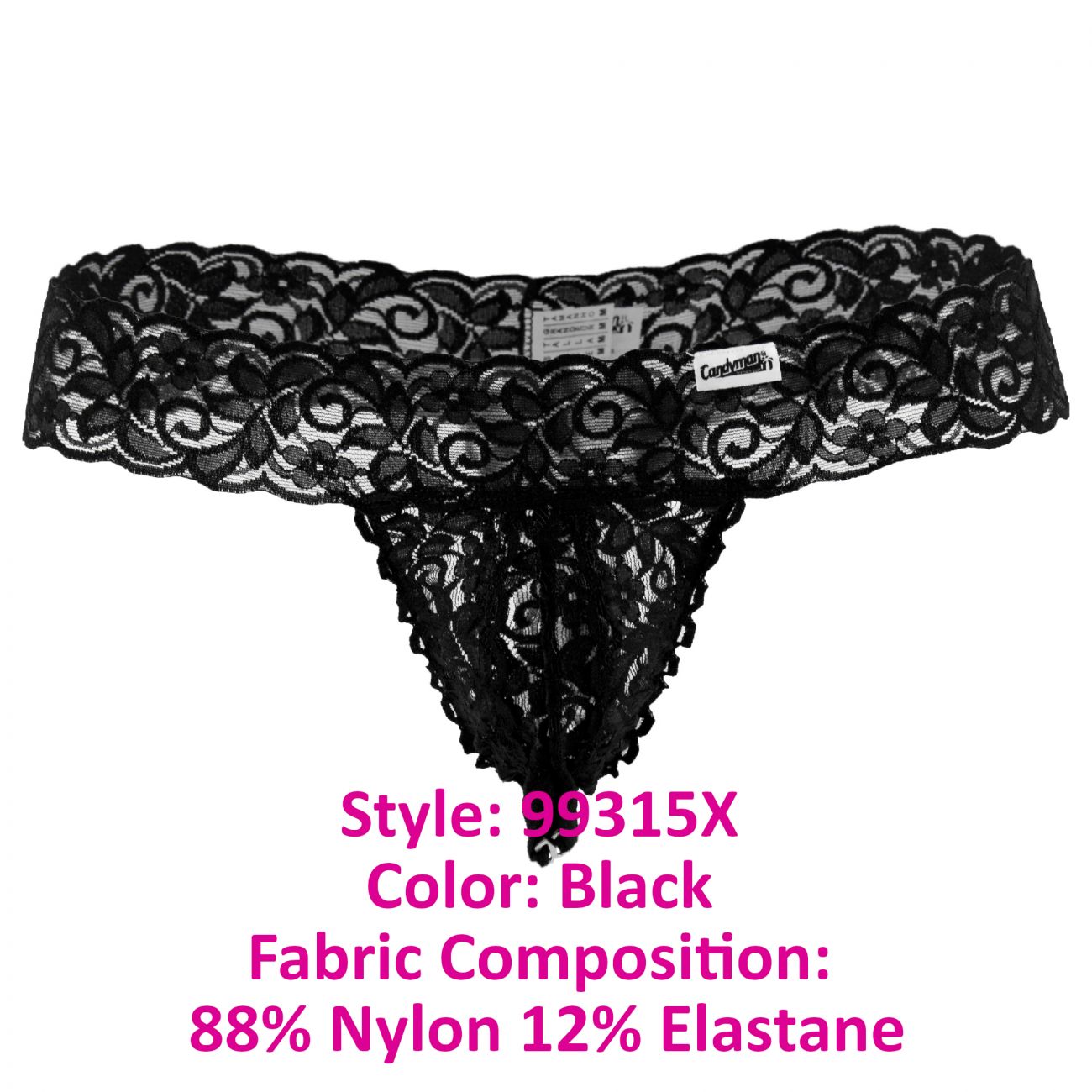 CandyMan 99315X Peek a Boo Lace Thongs Color Black - DealByEthan.gay loves CandyMan