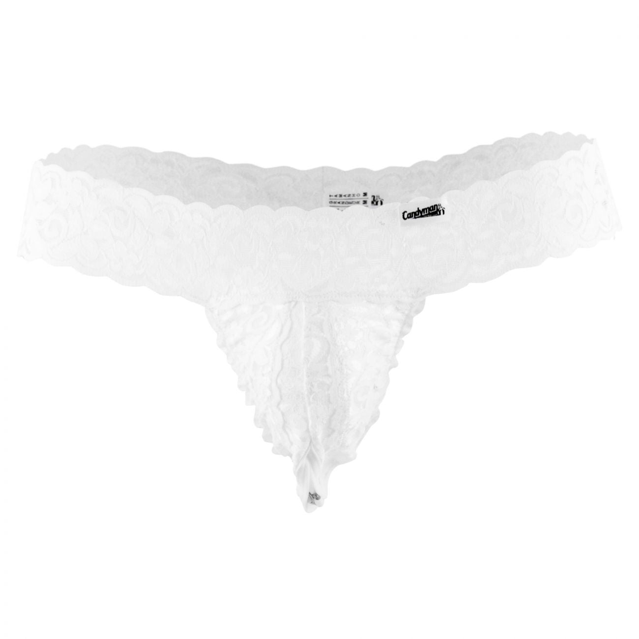 CandyMan 99315X Peek a Boo Lace Thongs Color White - DealByEthan.gay loves CandyMan