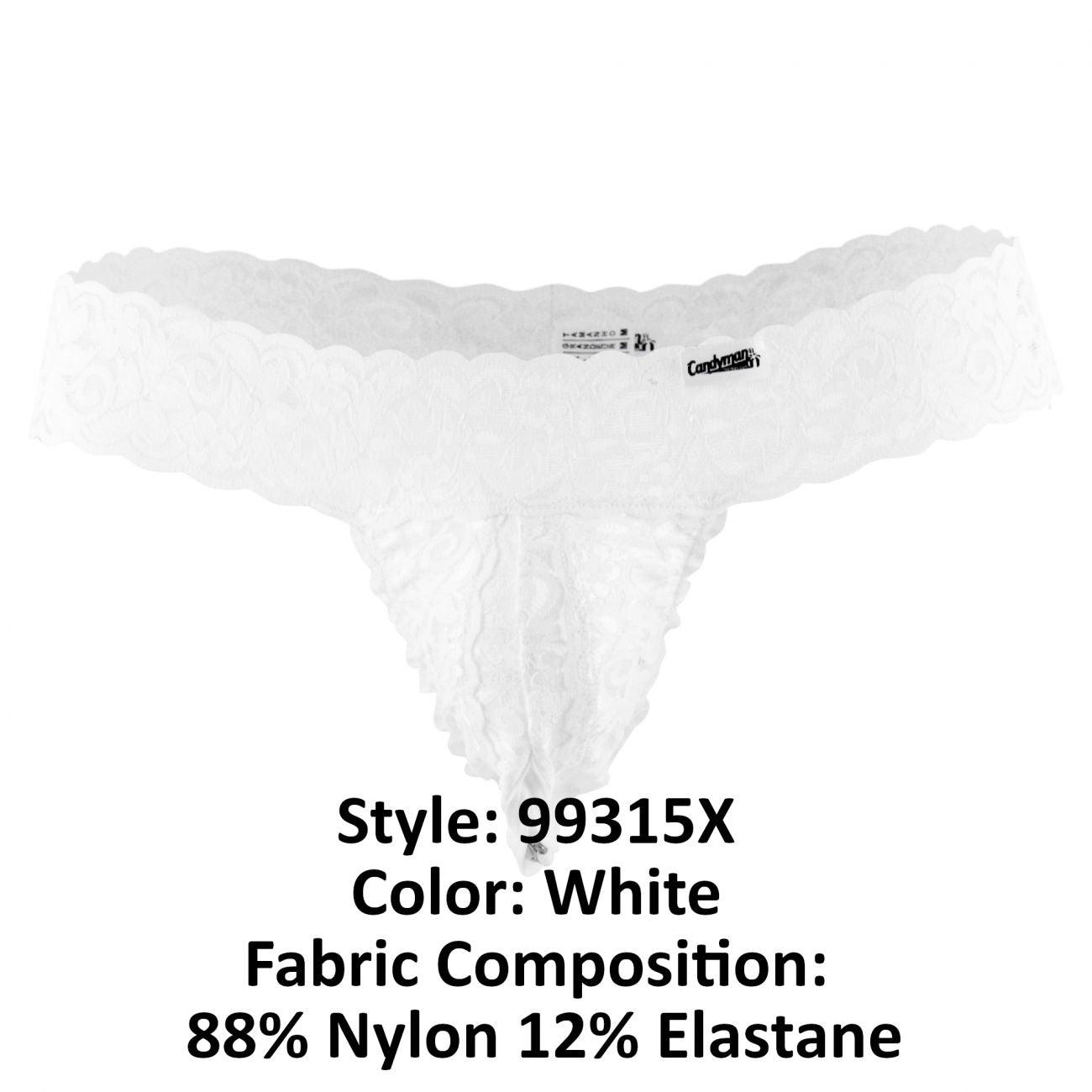 CandyMan 99315X Peek a Boo Lace Thongs Color White - DealByEthan.gay loves CandyMan