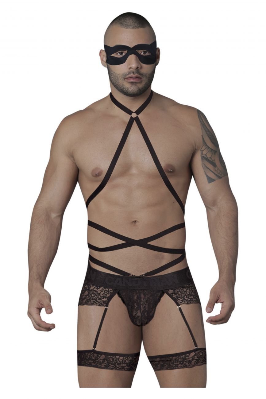 CandyMan 99483 Lace Garter Bodysuit Color Black - DealByEthan.gay loves CandyMan