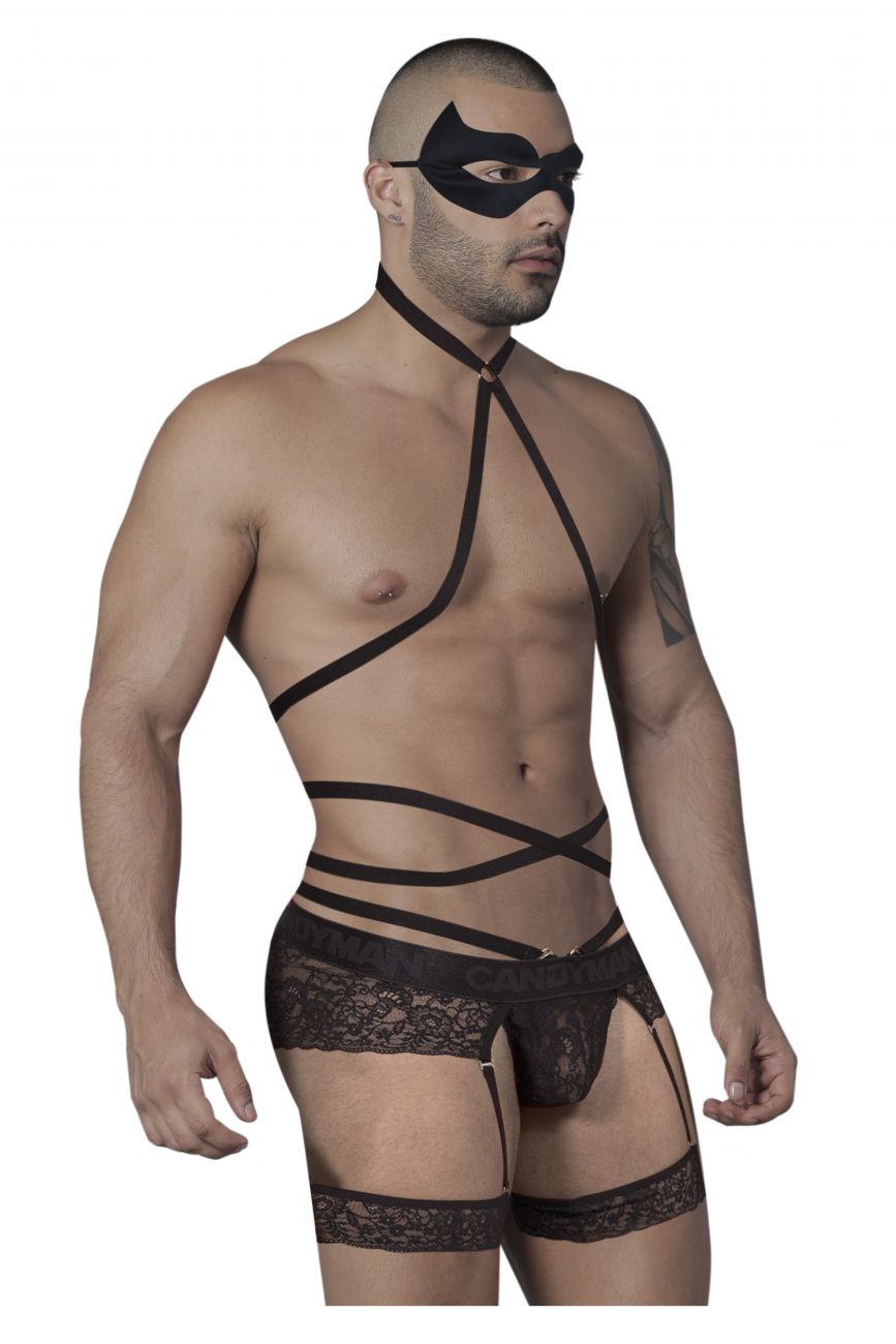 CandyMan 99483 Lace Garter Bodysuit Color Black - DealByEthan.gay loves CandyMan