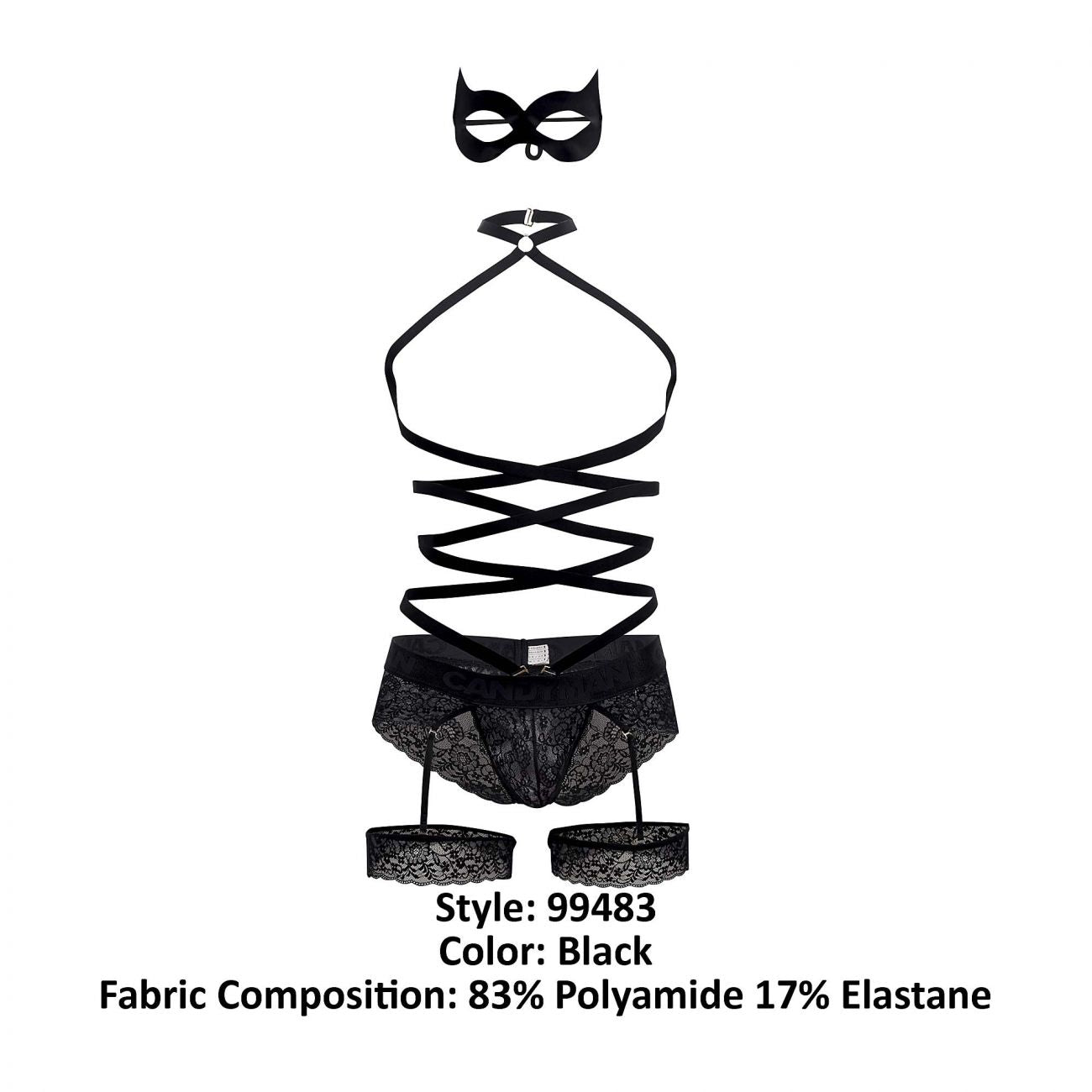 CandyMan 99483 Lace Garter Bodysuit Color Black - DealByEthan.gay loves CandyMan