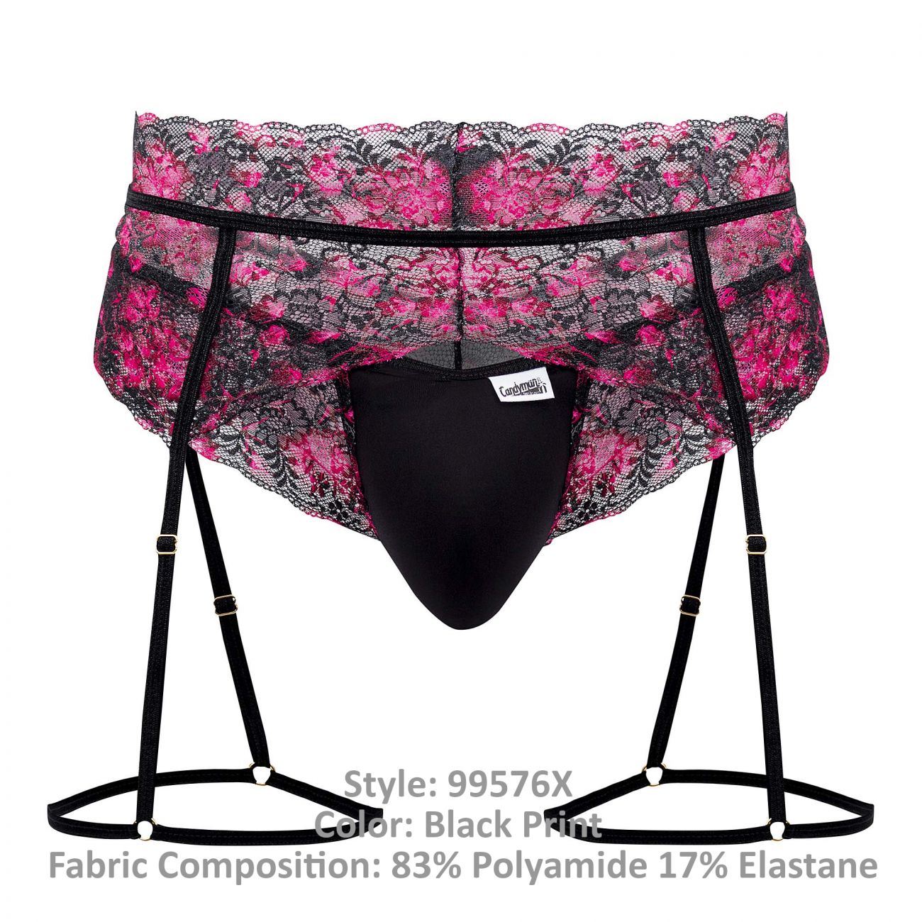 CandyMan 99576X Lace Garter Thongs Color Black Print - DealByEthan.gay loves CandyMan