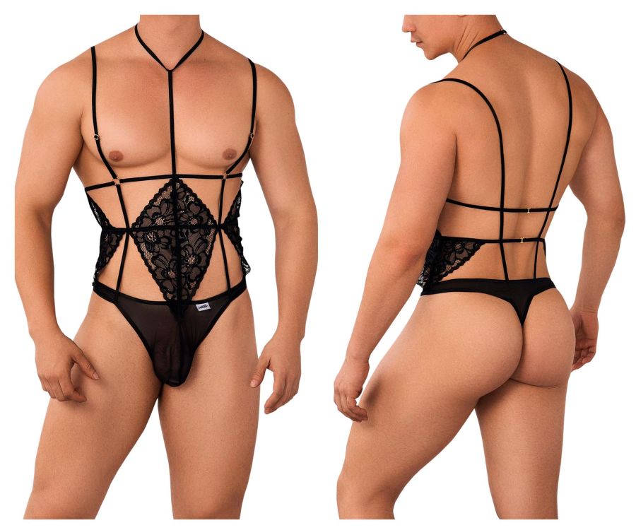 CandyMan 99645 Lace Bodysuit Color Black - DealByEthan.gay loves CandyMan